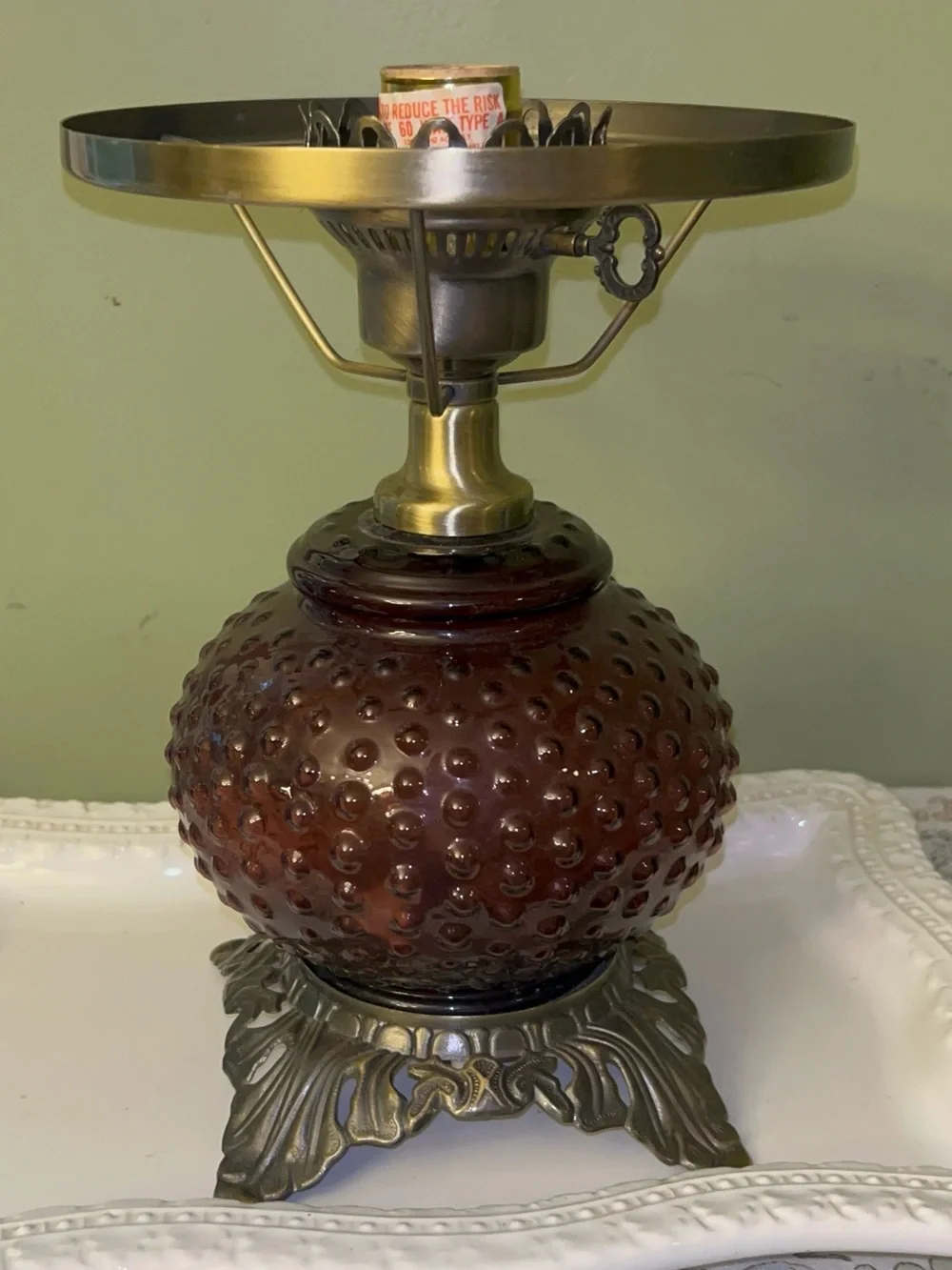 Cranberry/Ruby Ted Hobnail Hurricane 3 Way Parlor Lamp